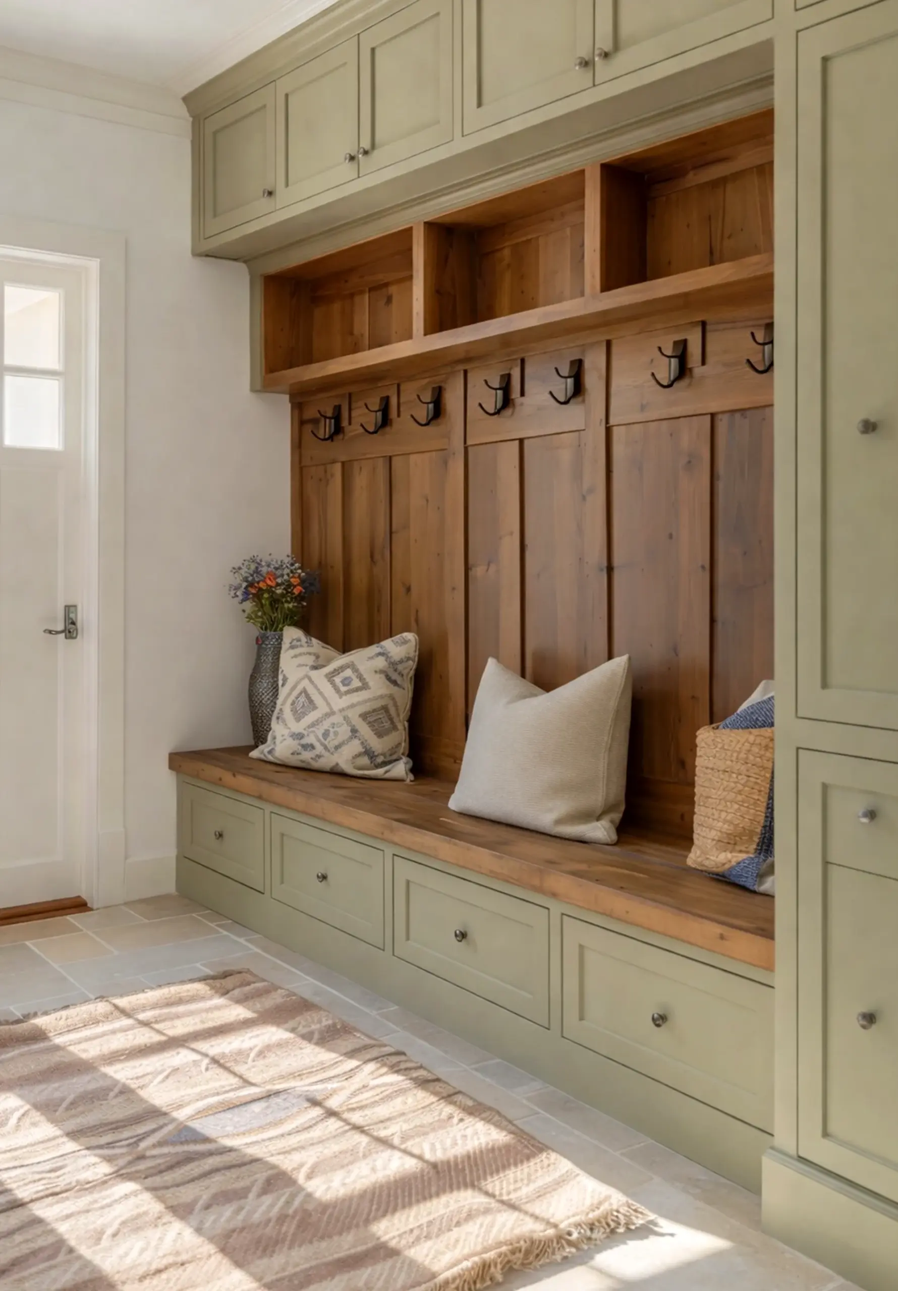 Layered kitchen nook draws attention to balance while the arrangement stays open and lived-in.