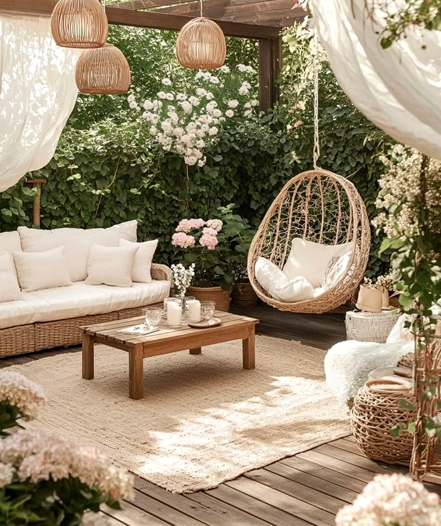 Calm stone path gives the room more balance, so the whole view feels soft at the edges.