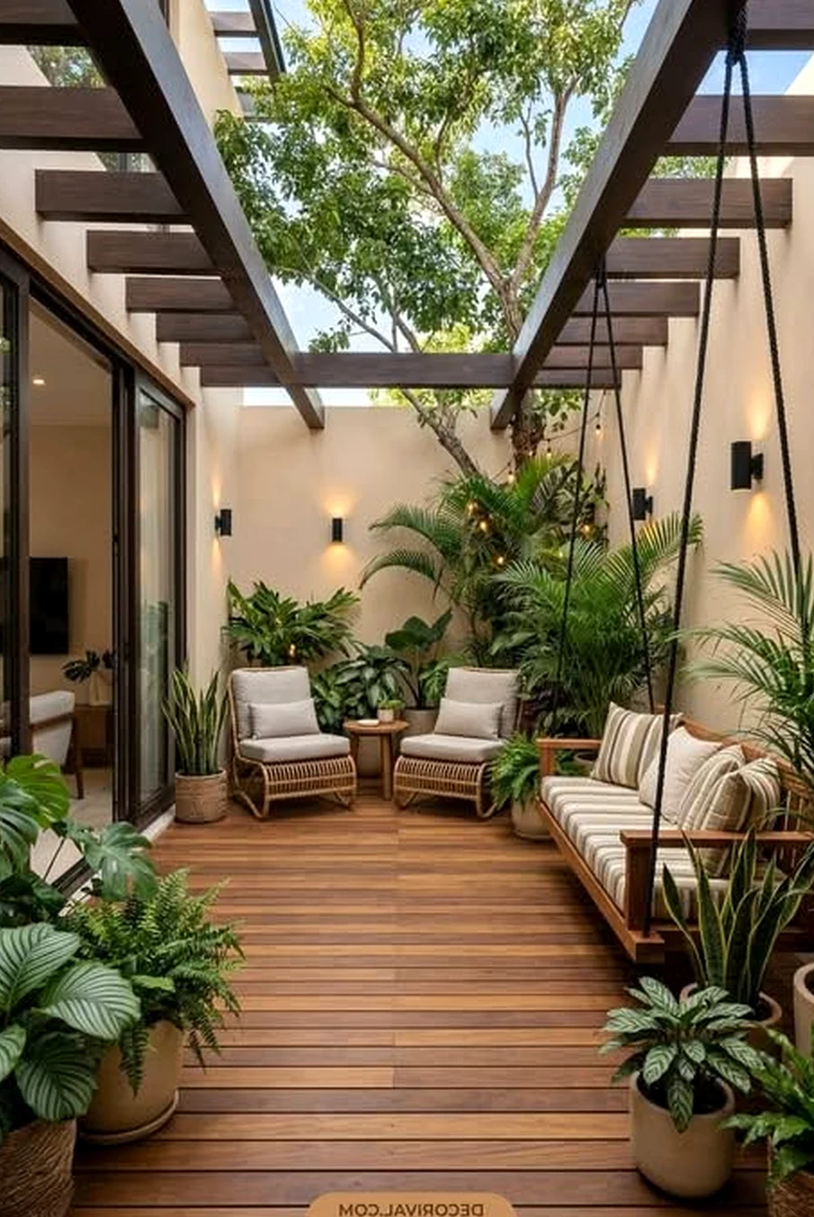Balanced stone terrace gives the garden edge more warmth, so the whole view feels fresh and intentional.
