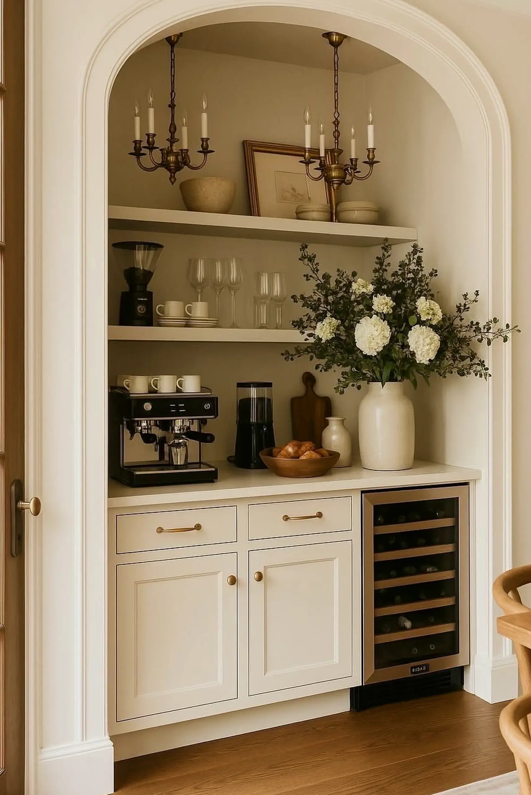 Relaxed vase display introduces ease into the composition, keeping the atmosphere easy to enjoy.