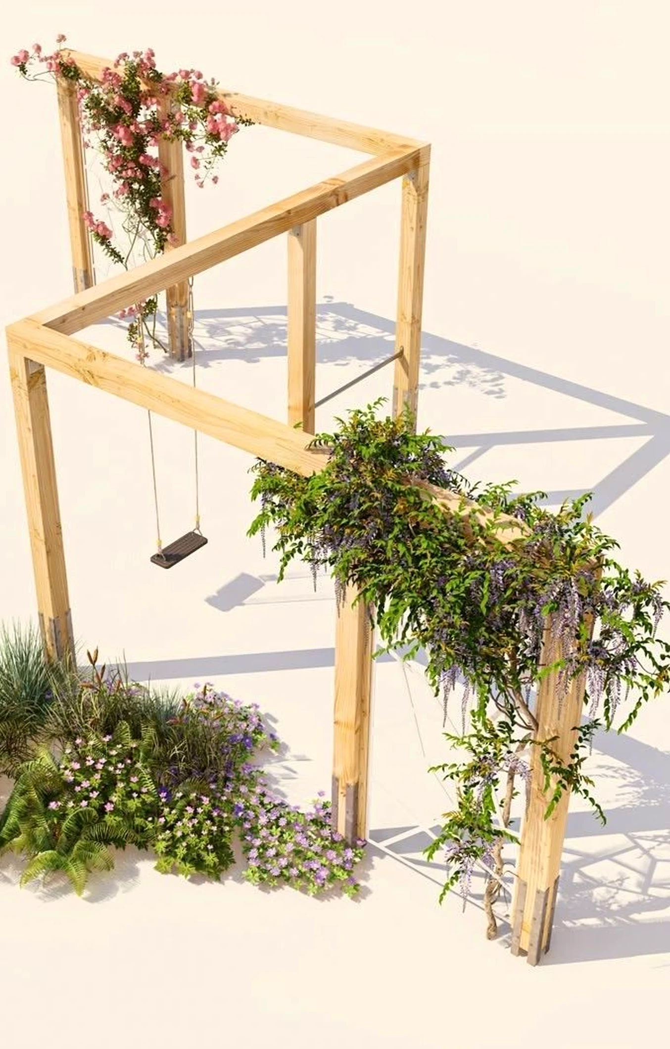 Calm stone terrace frames the backdrop with order, making the scene feel settled and welcoming.