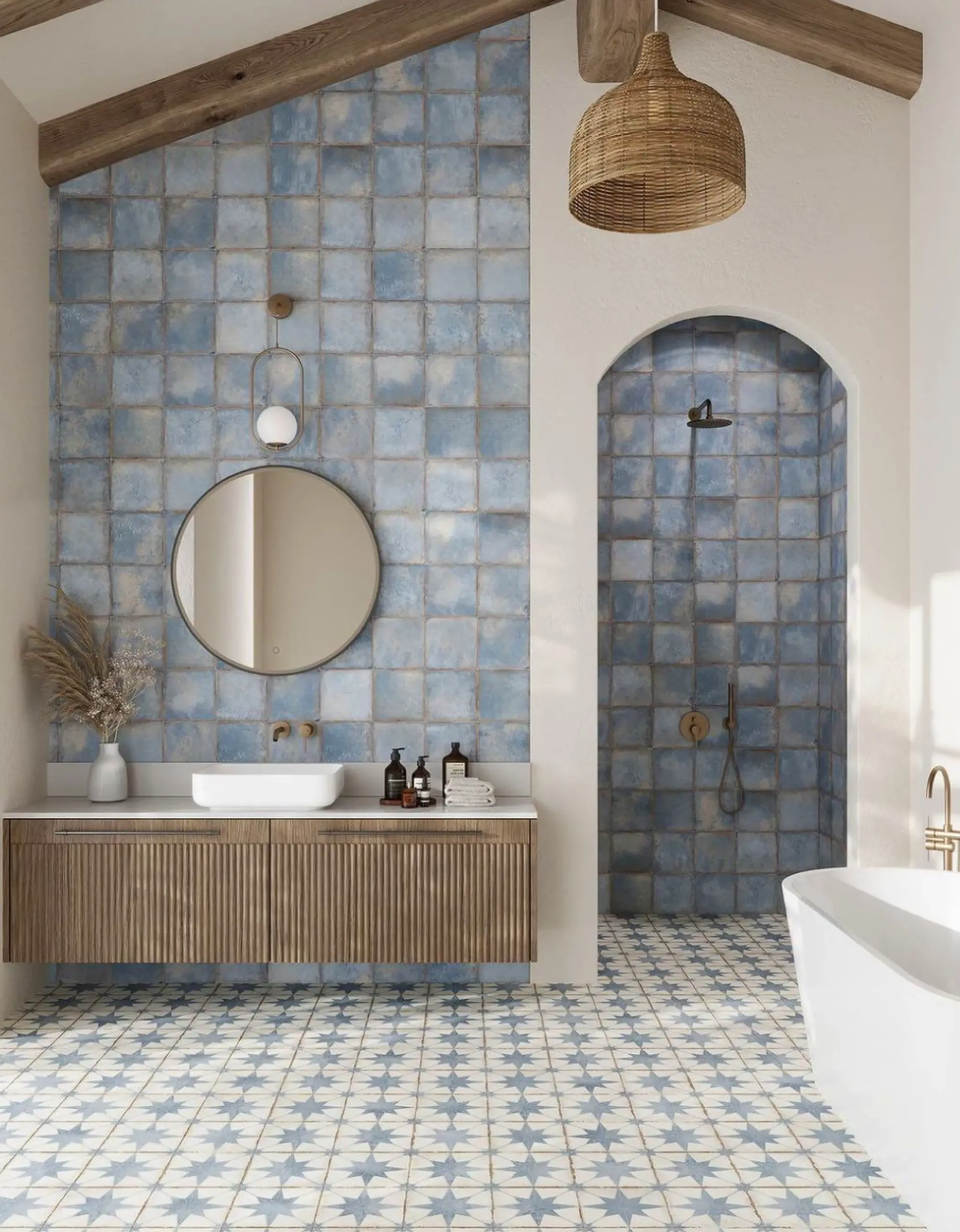 Soft tile detail brings character to the garden edge, creating a mood that feels quietly finished.