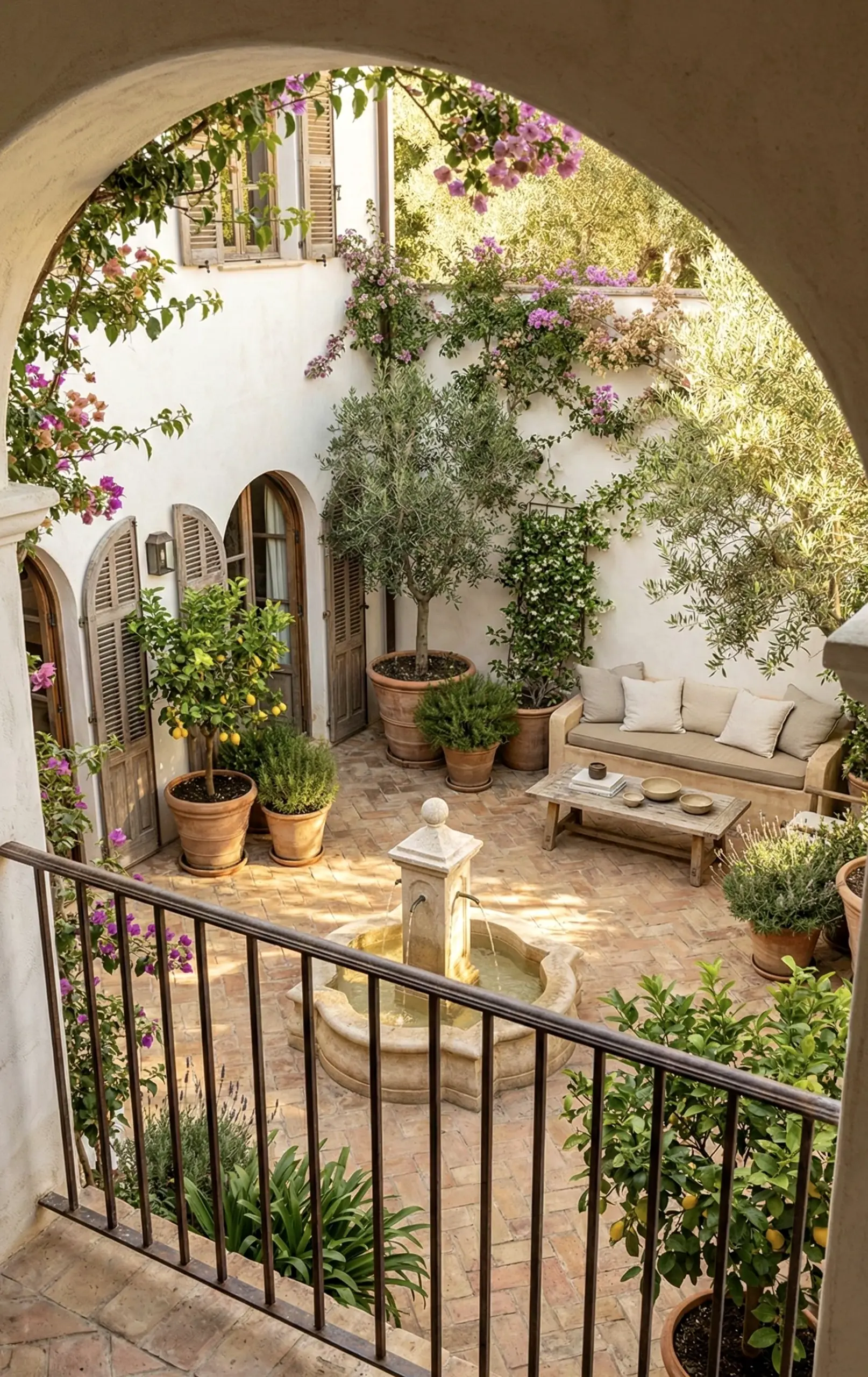 Compact flower arrangement gives the backdrop more depth, so the whole view feels ready for quiet use.
