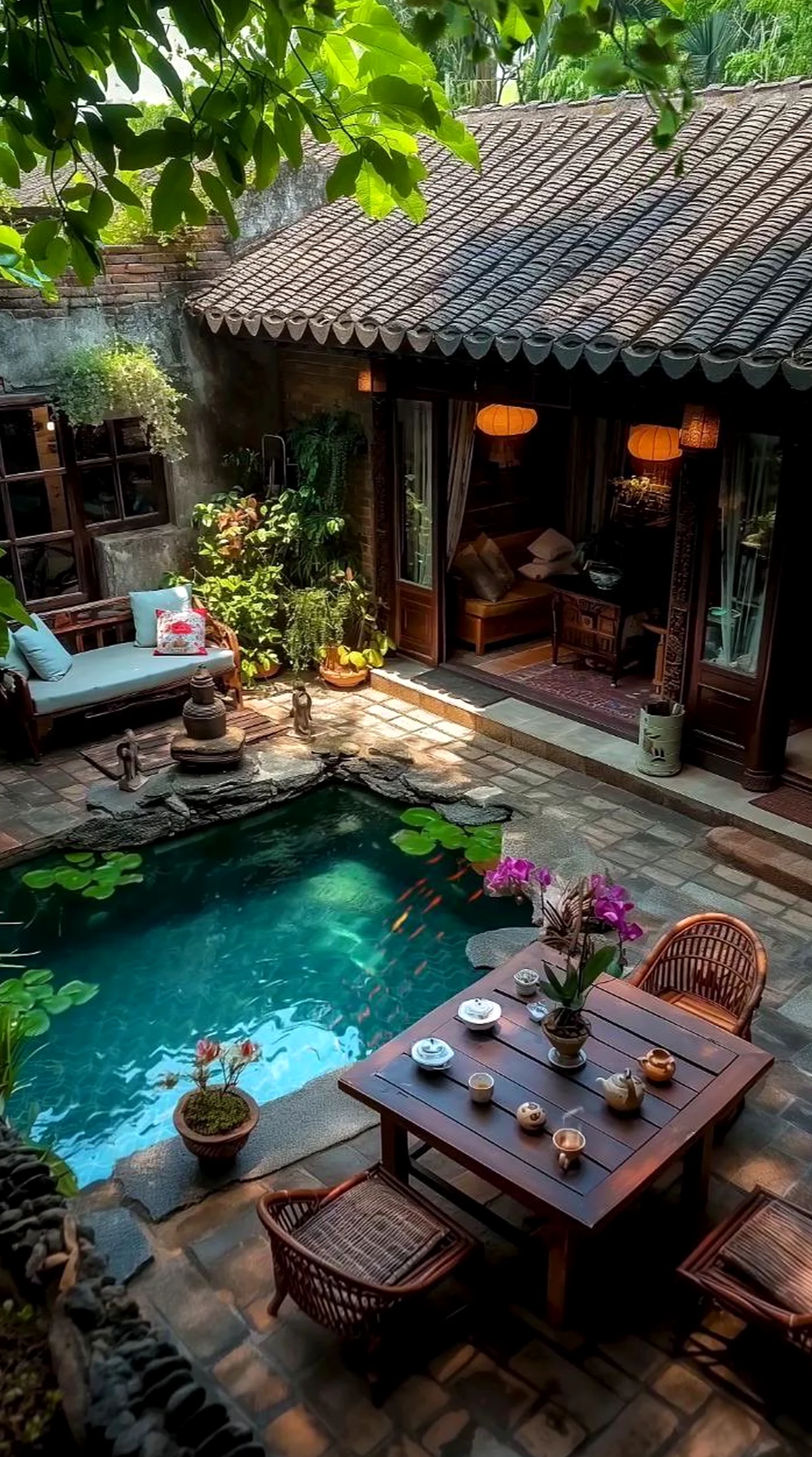 Elegant balcony scene adds a clear layer of personality, helping the sitting area feel simple yet expressive.
