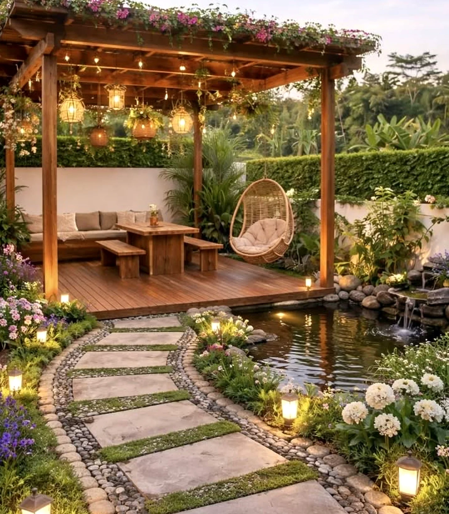 Open outdoor lounge adds a clear layer of personality, helping the wall feel pleasantly composed.