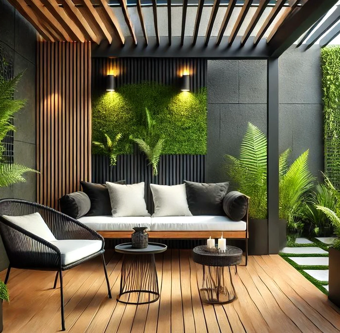 Bright woven chair brings a useful note of character, making the sitting area feel clear and inviting.