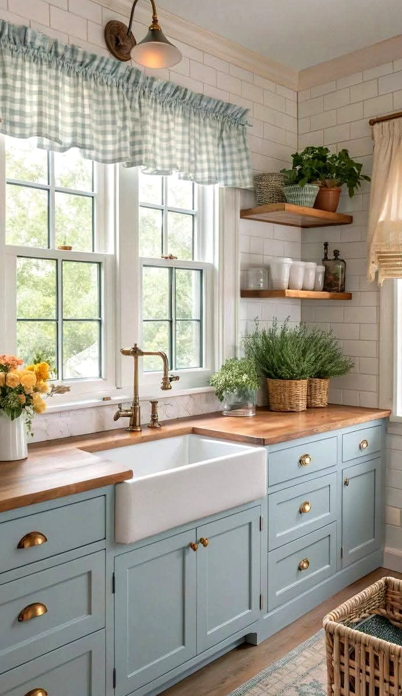 Airy wood shelving adds a clear layer of rhythm, helping the wall feel simple yet expressive.