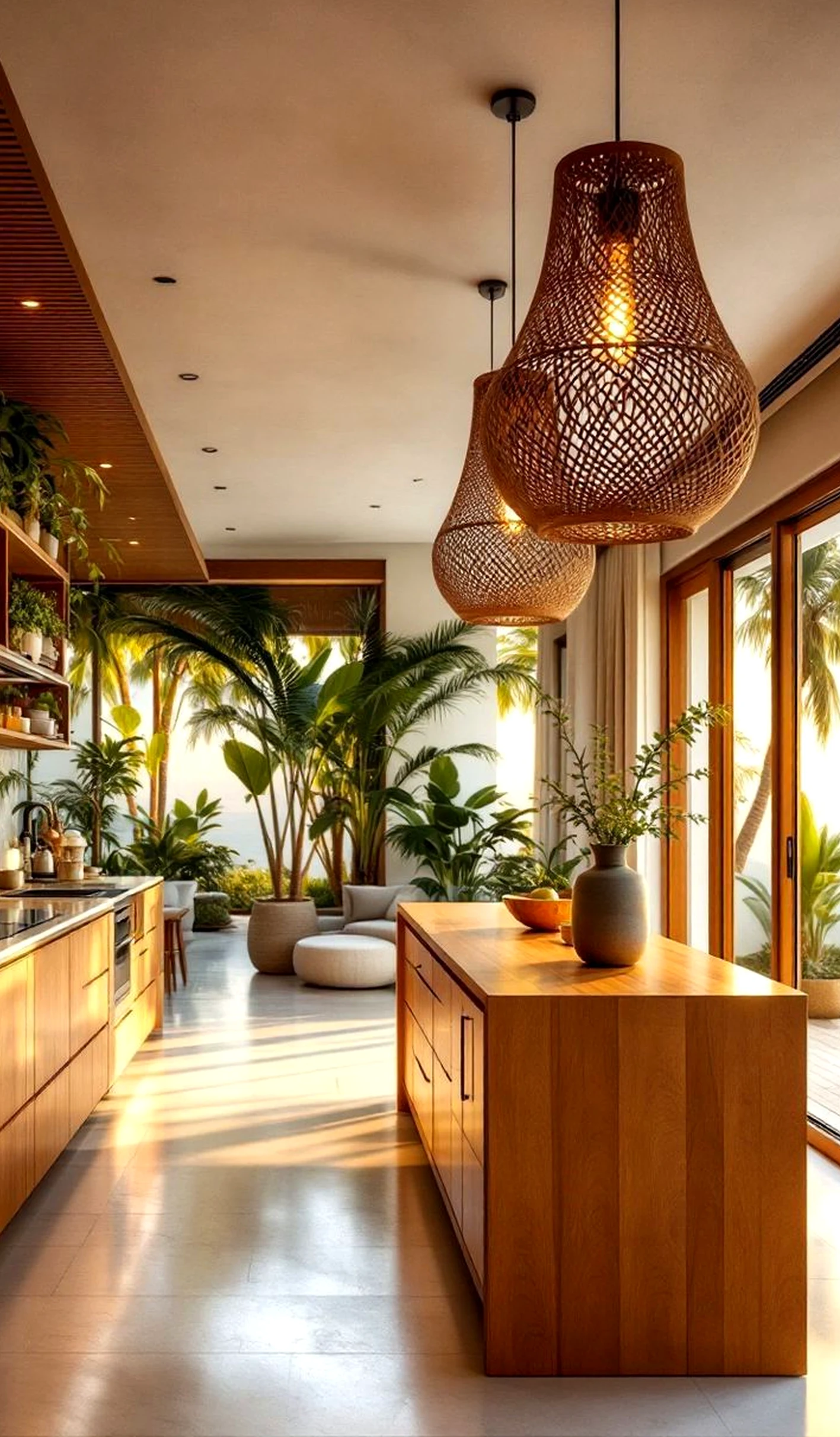 Layered plant shelf gives the setting more texture, so the whole view feels settled and welcoming.