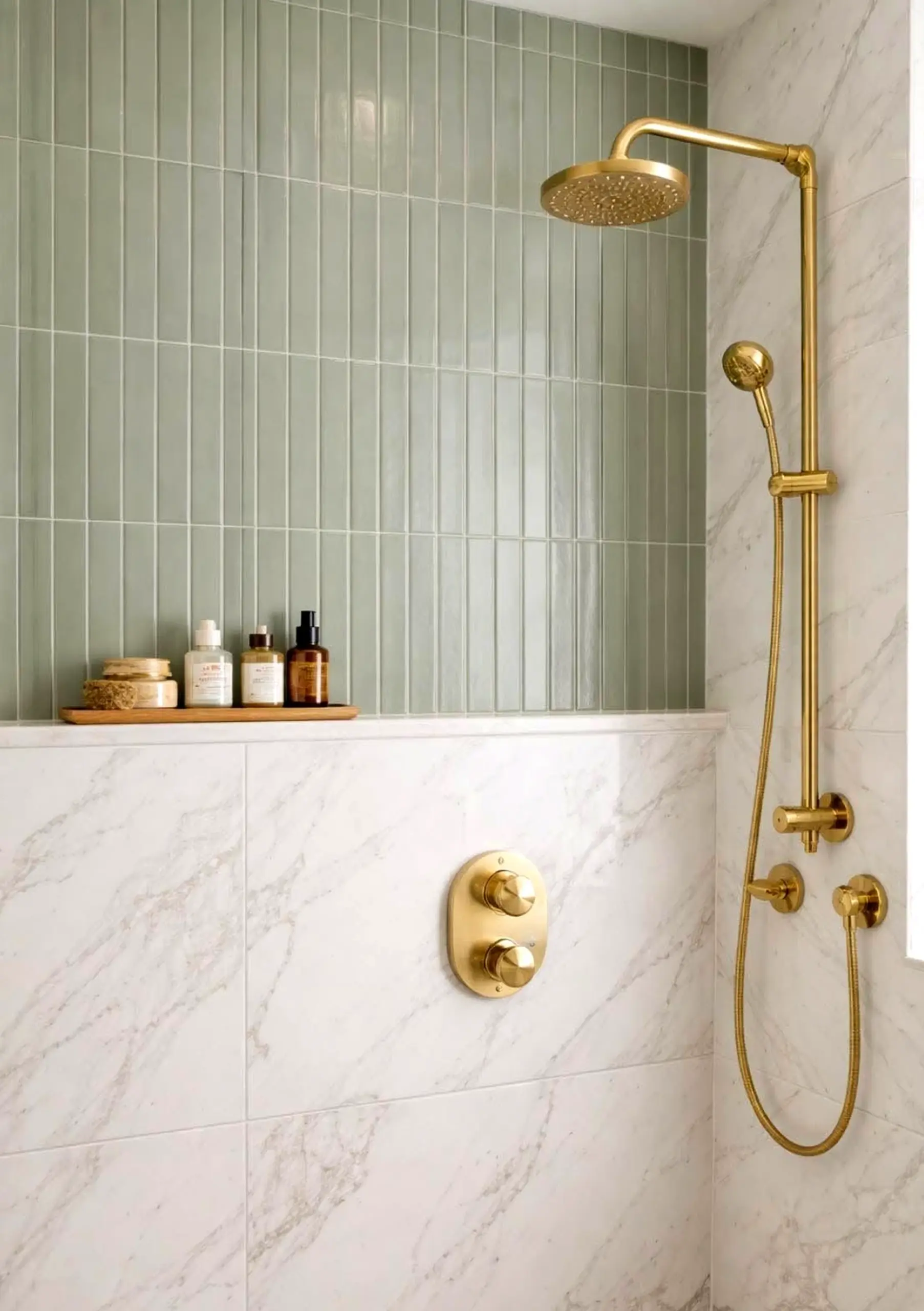 Open sink area brings a useful note of texture, making the wall feel easy to enjoy.