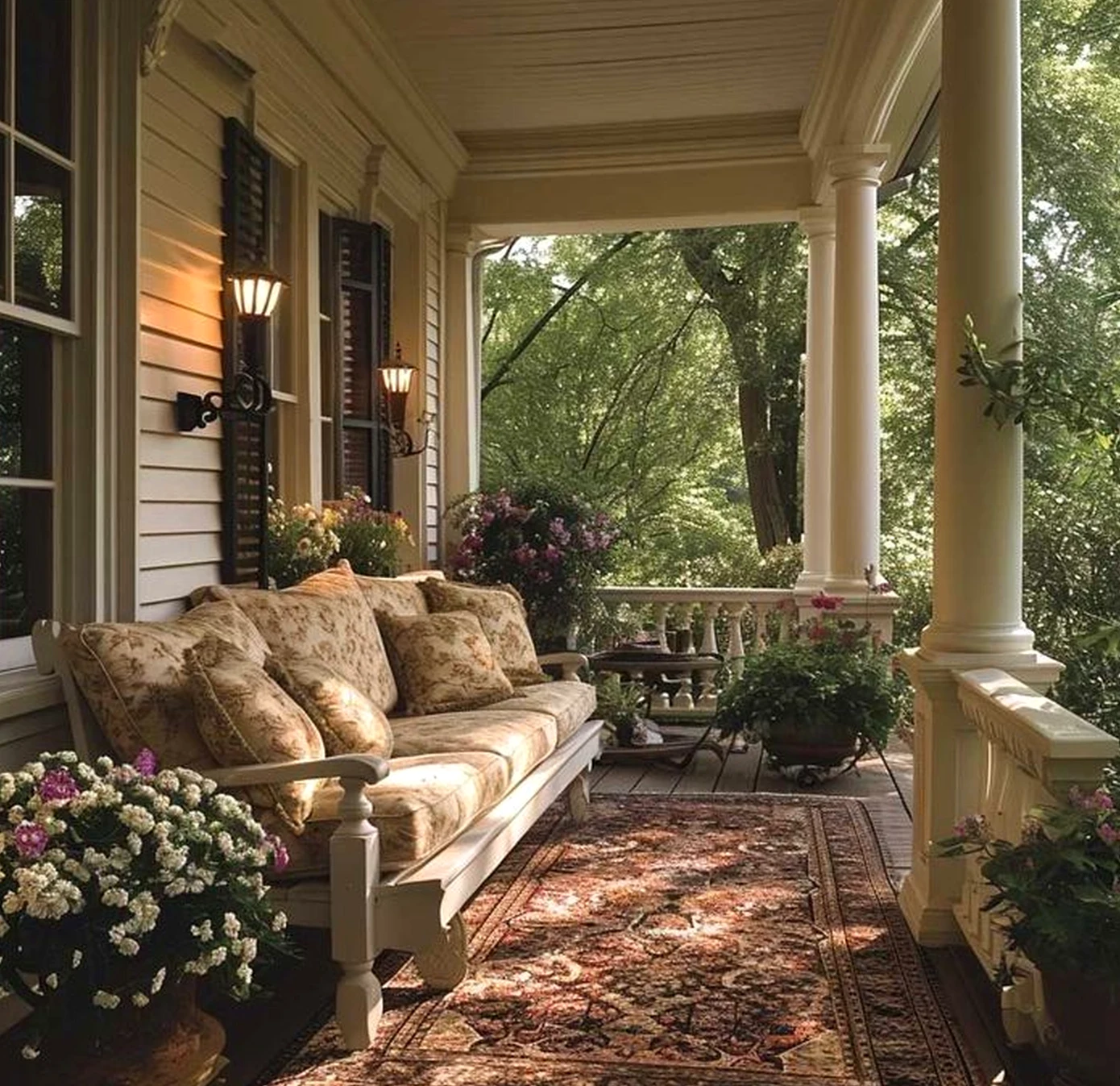 Inviting outdoor lounge anchors the corner with personality, giving the view a mood that feels simple yet expressive.