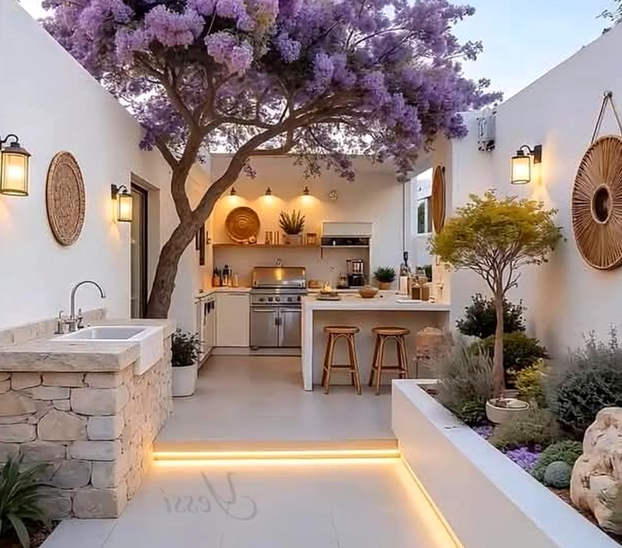 Quiet kitchen nook draws attention to ease while the arrangement stays bright but not busy.
