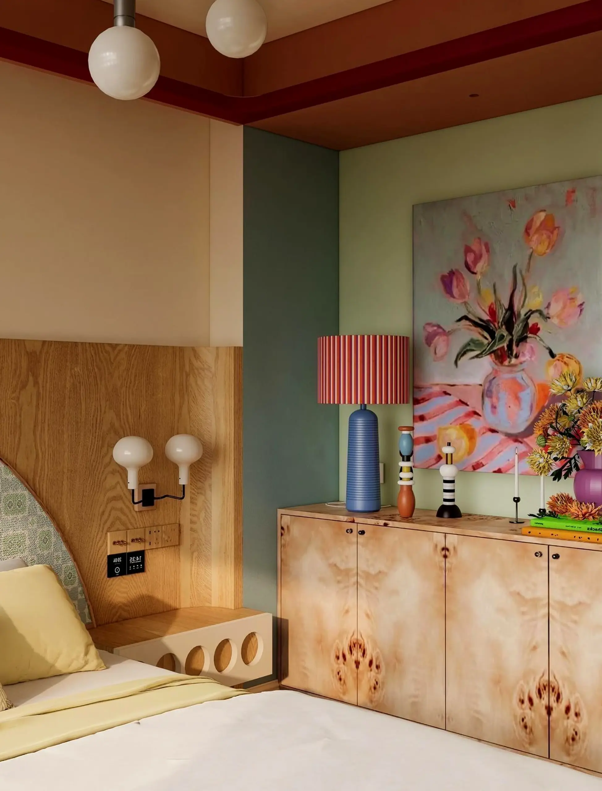 Sculptural floor pattern brings rhythm to the arrangement, creating a mood that feels settled and welcoming.