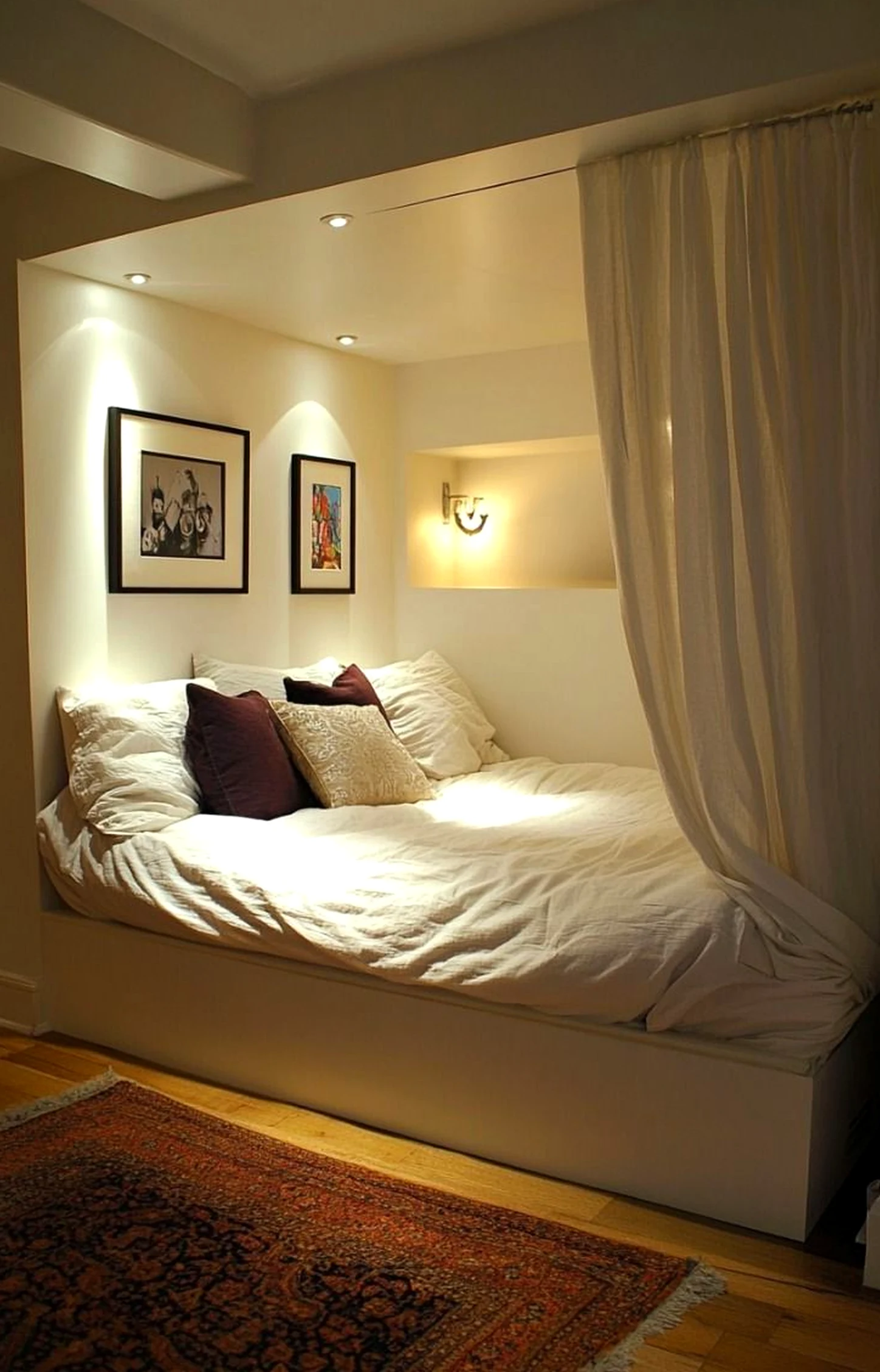 Quiet soft sofa draws attention to order while the corner stays warm without clutter.