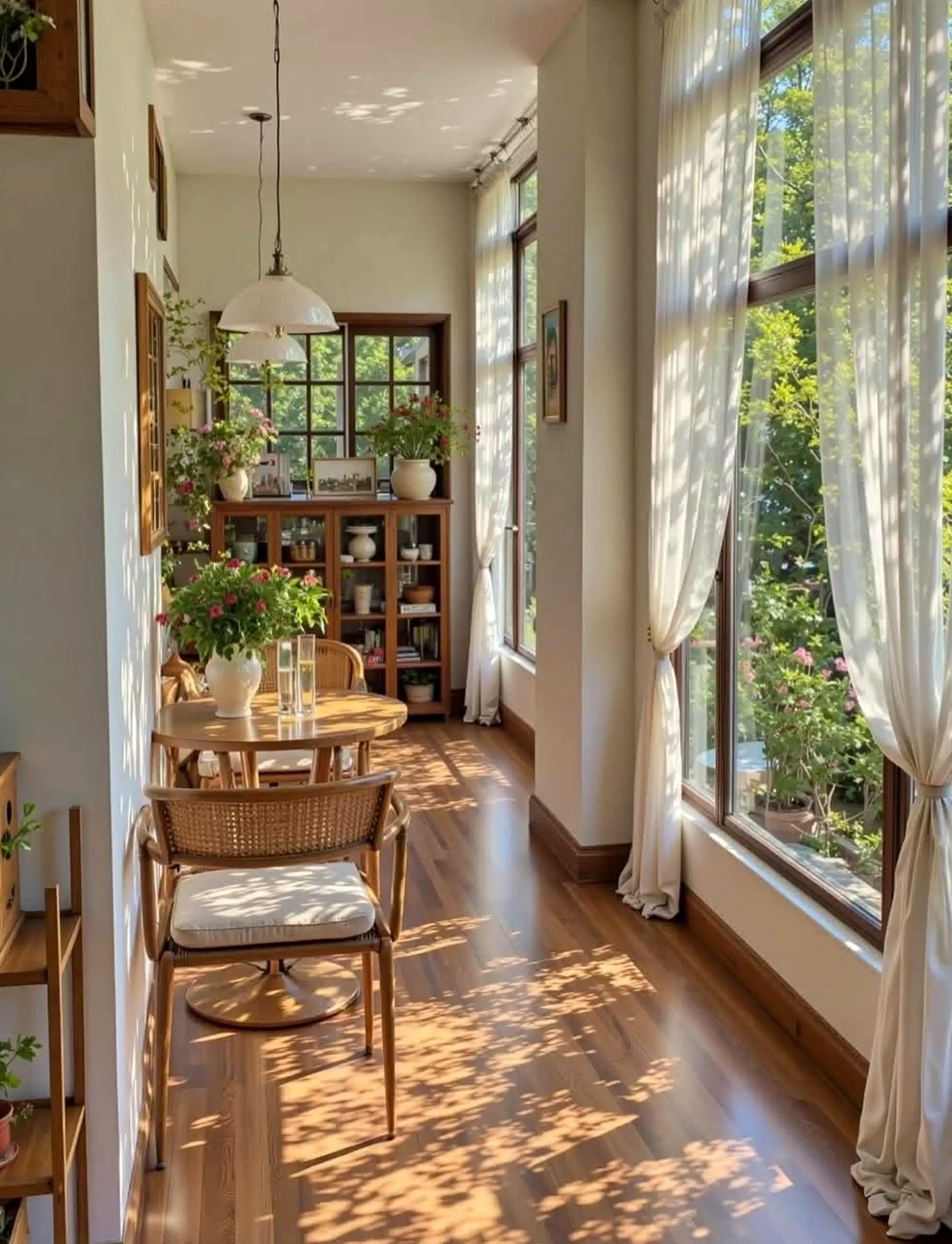 Relaxed green entry supports the sitting area through light, leaving the space feeling comfortable in daily use.