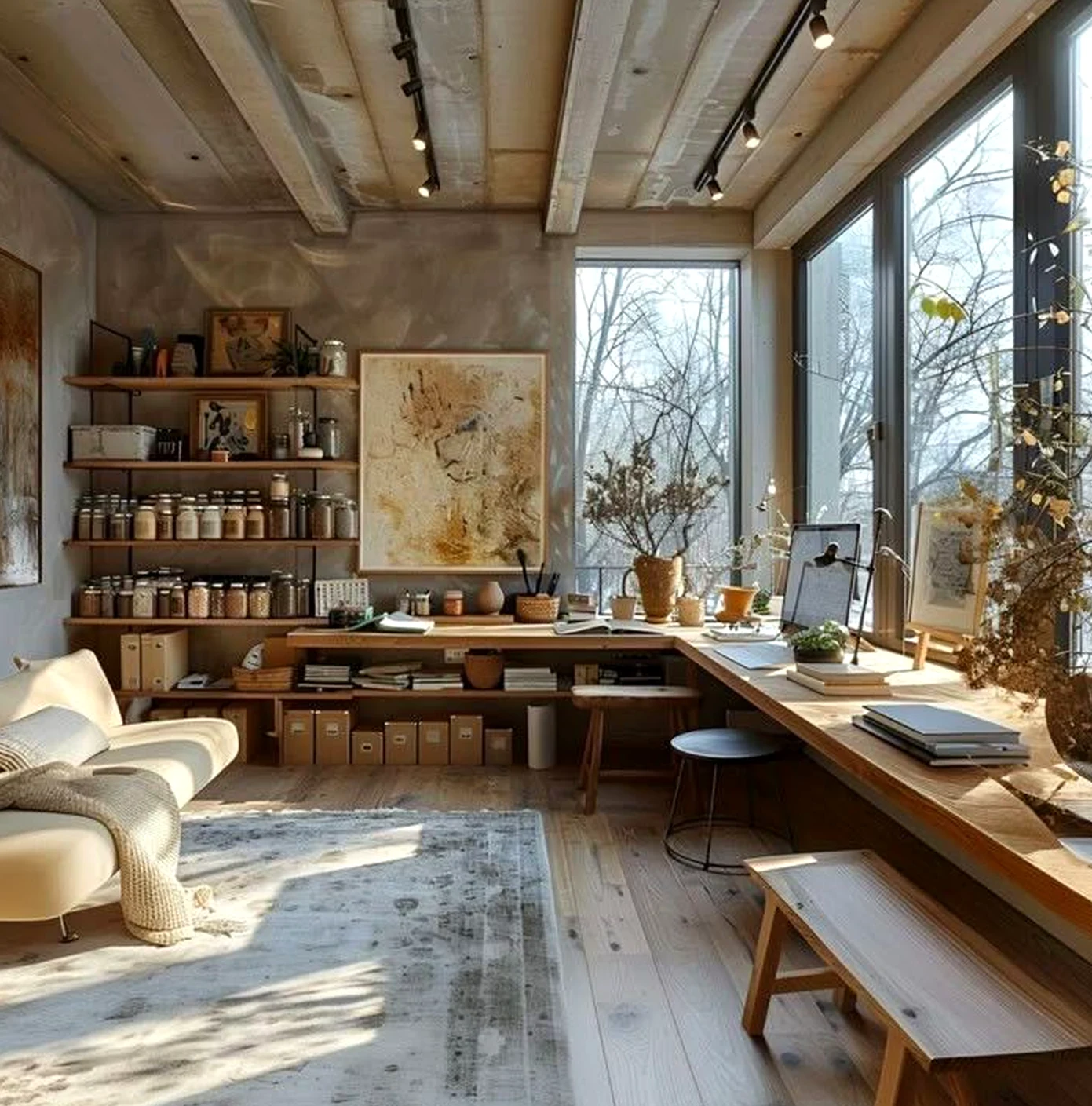 Open kitchen nook adds a clear layer of contrast, helping the setting feel visually grounded.