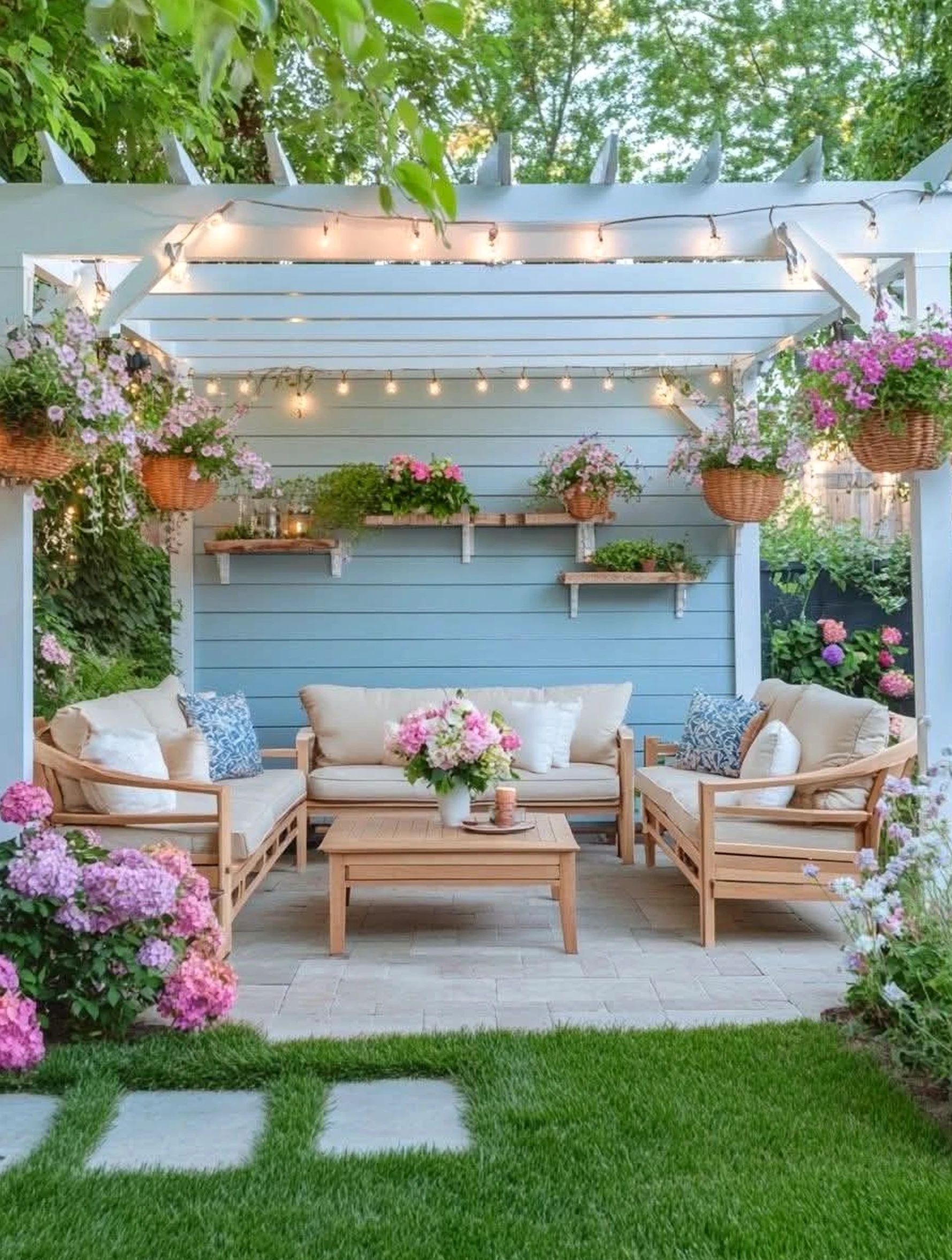 Soft flower arrangement adds shape across the design, giving the decor a finish that feels bright but not busy.