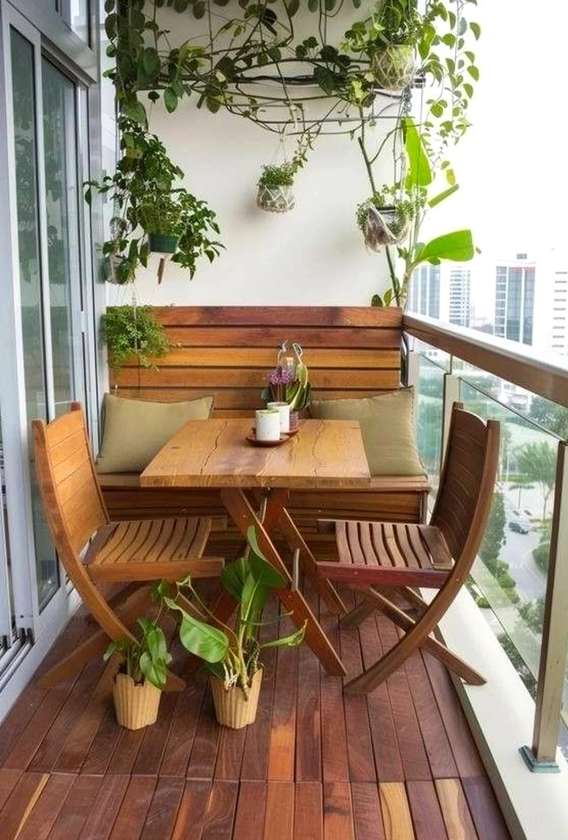 Warm balcony scene anchors the garden edge with charm, giving the view a mood that feels open and lived-in.