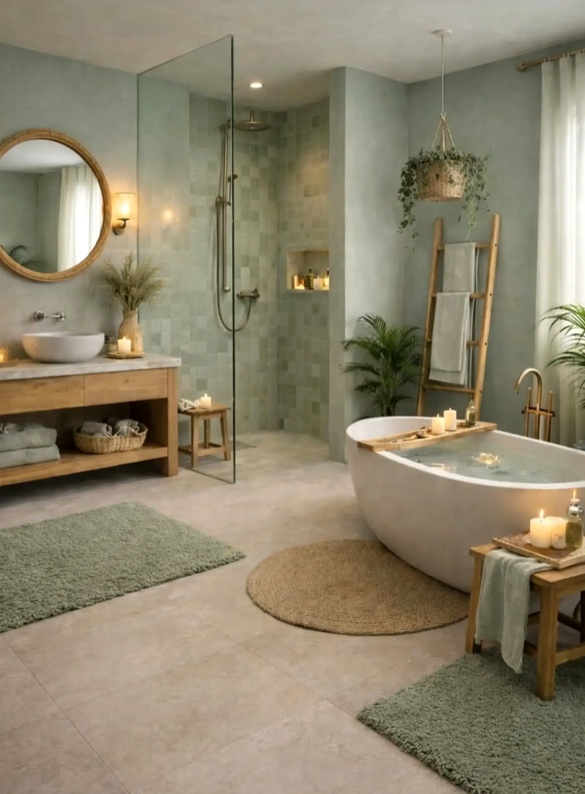 Textured stone path brings personality to the room, creating a mood that feels bright but not busy.