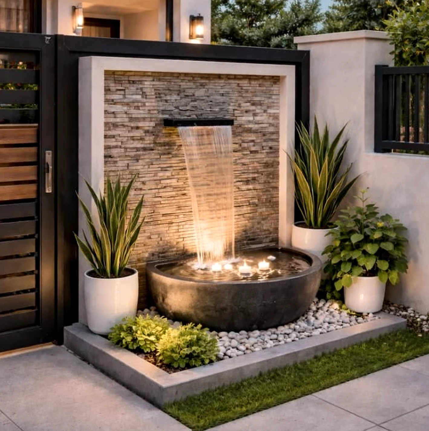 Soft tile detail adds comfort across the garden edge, giving the decor a finish that feels quietly finished.