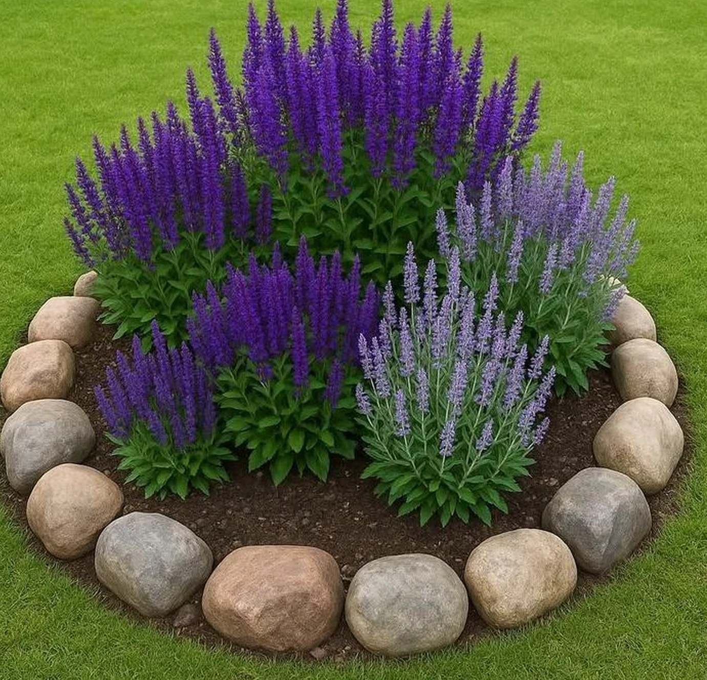 Refined stone terrace introduces order into the garden edge, keeping the atmosphere warm without clutter.