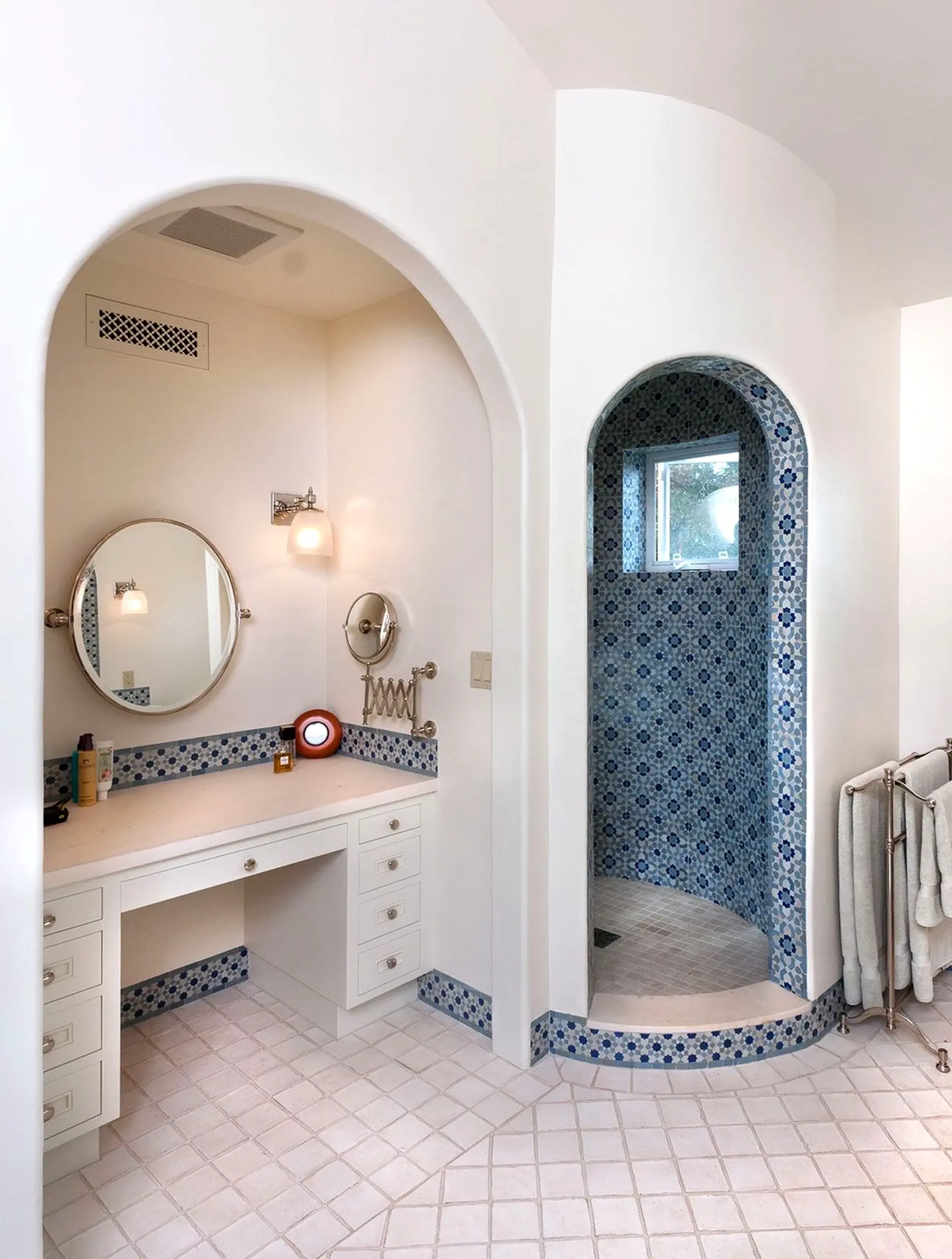 Quiet colorful passage draws attention to balance while the design stays settled and welcoming.