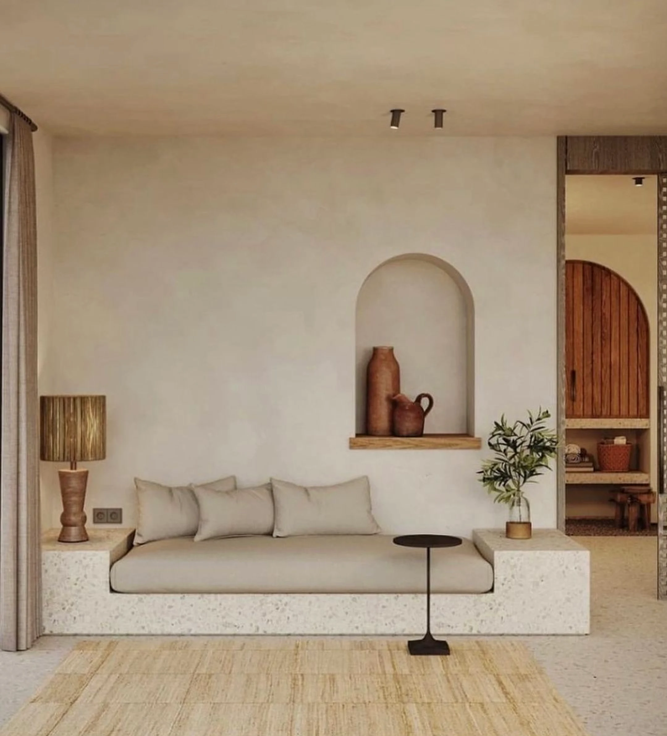 Luminous poolside setting draws attention to warmth while the wall stays ready for quiet use.