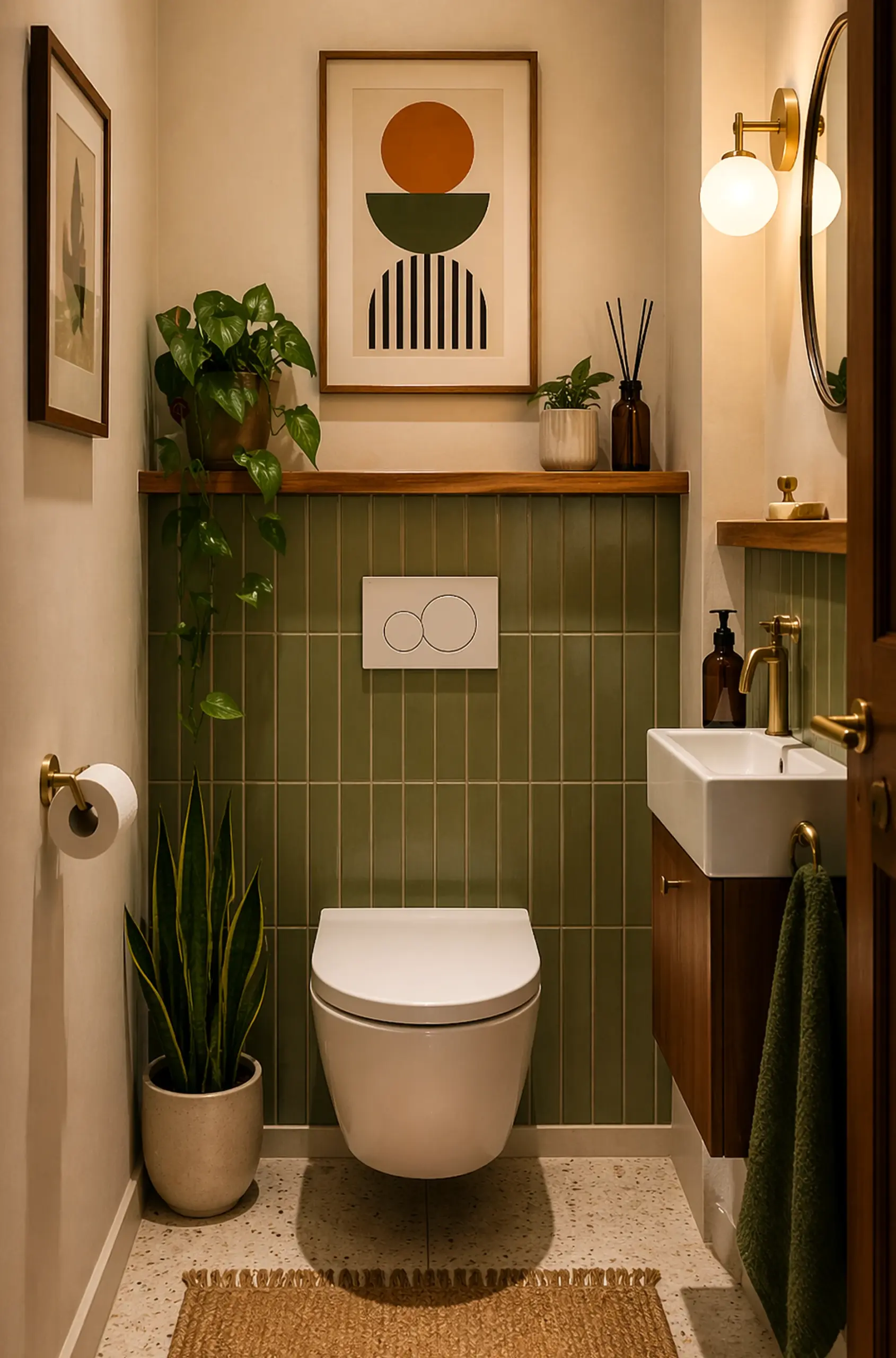 Quiet tile detail introduces comfort into the setting, keeping the atmosphere personal and relaxed.