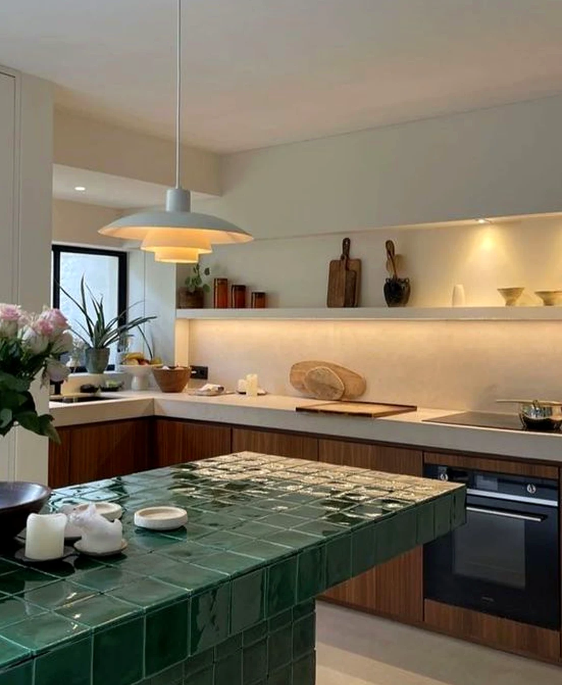 Quiet tile detail gives the table more focus, so the whole view feels settled and welcoming.