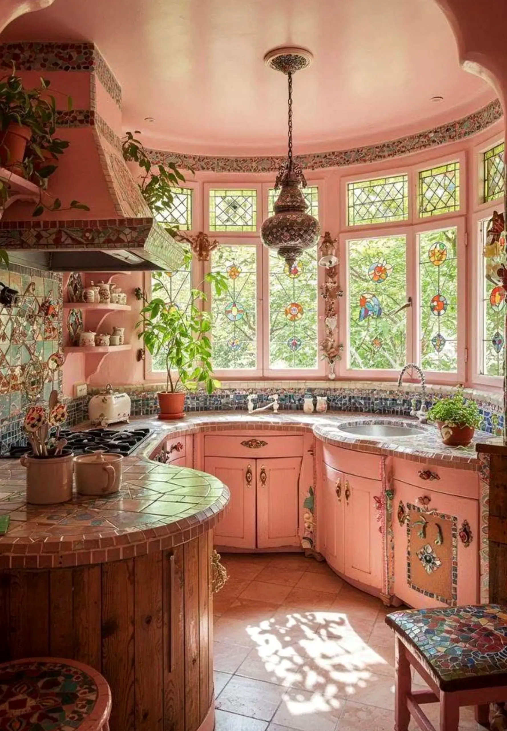 Earthy cabinet wall gives the room more focus, so the whole view feels settled and welcoming.